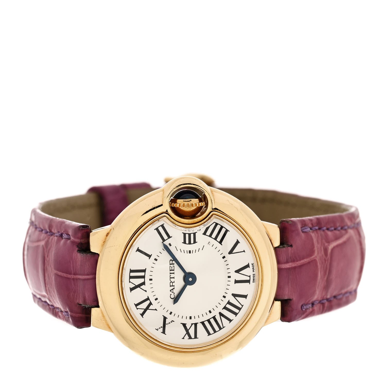 Cartier 18K Yellow Gold Alligator 28mm Ballon Bleu De Cartier Quartz Watch Purple 2 of 4