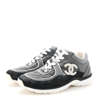 Chanel Fabric Suede Calfskin Quilted CC Sneakers 40 Dark Grey 4 of 10