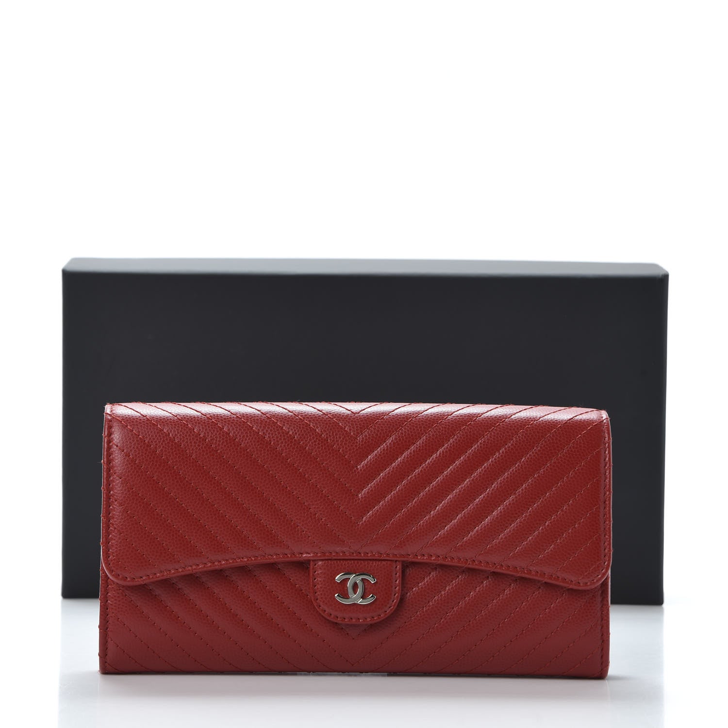 Chanel Caviar Chevron Quilted Large Flap Wallet Dark Red 11 of 11