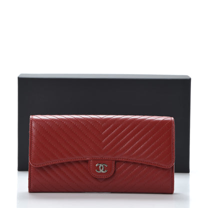 Chanel Caviar Chevron Quilted Large Flap Wallet Dark Red 11 of 11