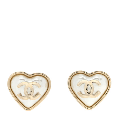 Chanel Pearl CC Heart Earrings Gold 1 of 5