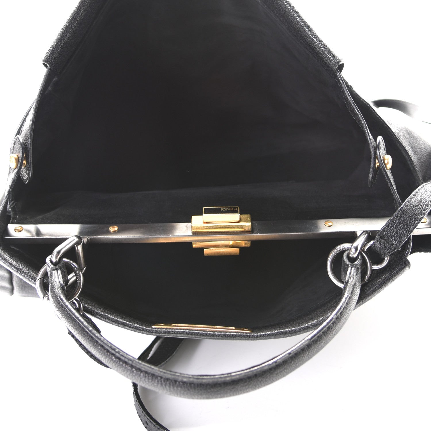 Fendi Goatskin Large Peekaboo Iconic Satchel Black 4 of 5