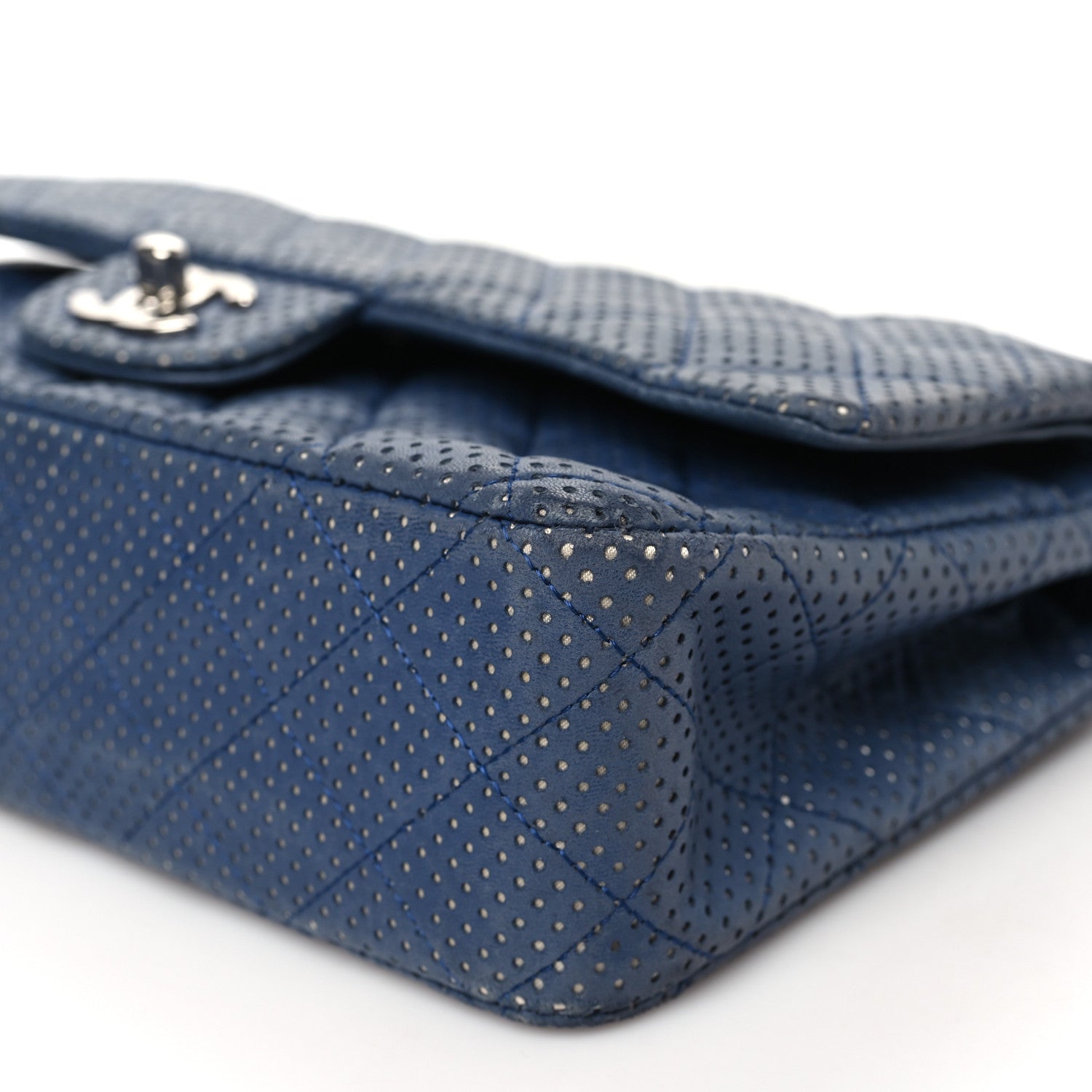 Chanel Lambskin Perforated Medium Double Flap Blue 10 of 14