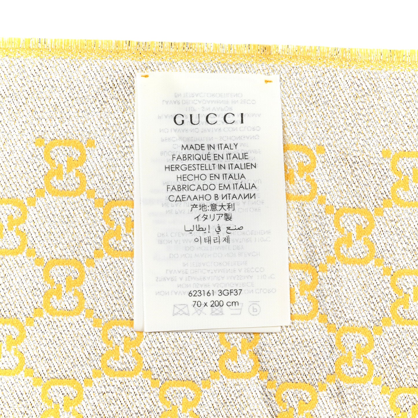 Cotton Lame GG Monogram Argentavio Fringe Scarf Lemon Light Grey