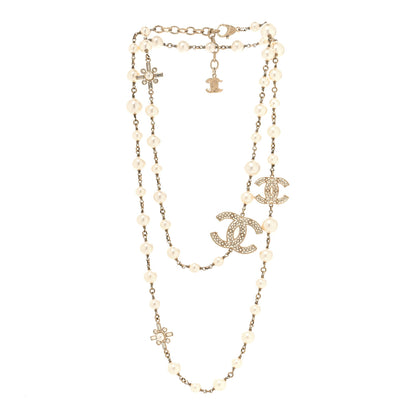 Chanel Crystal Baguette Pearl CC Cross Necklace Gold 3 of 4