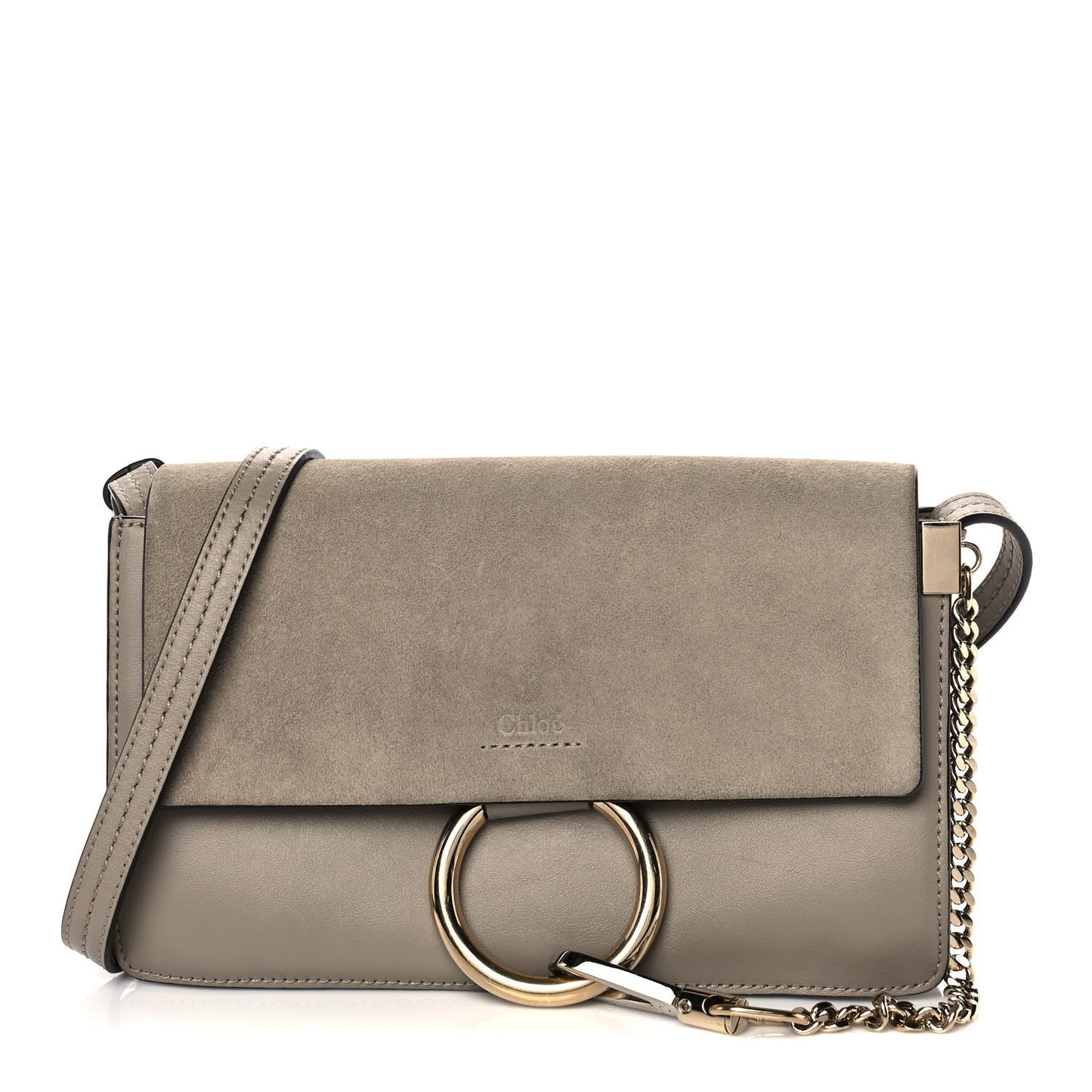 Suede Calfskin Small Faye Shoulder Bag Motty Grey