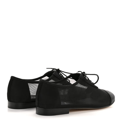 Chanel Calfskin Mesh Crystal Cap Toe CC Lace Up Oxford 35.5 Black 5 of 9
