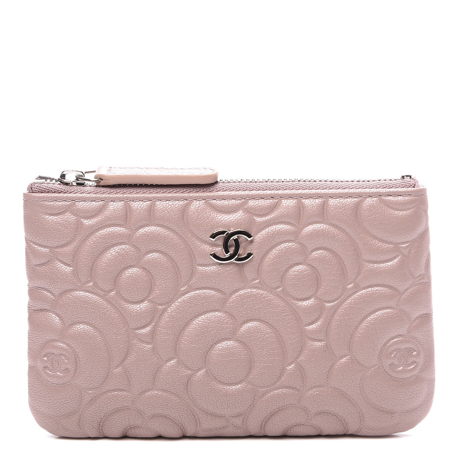 Chanel Goatskin Camellia Embossed Cosmetic Pouch Light Pink 1 of 9
