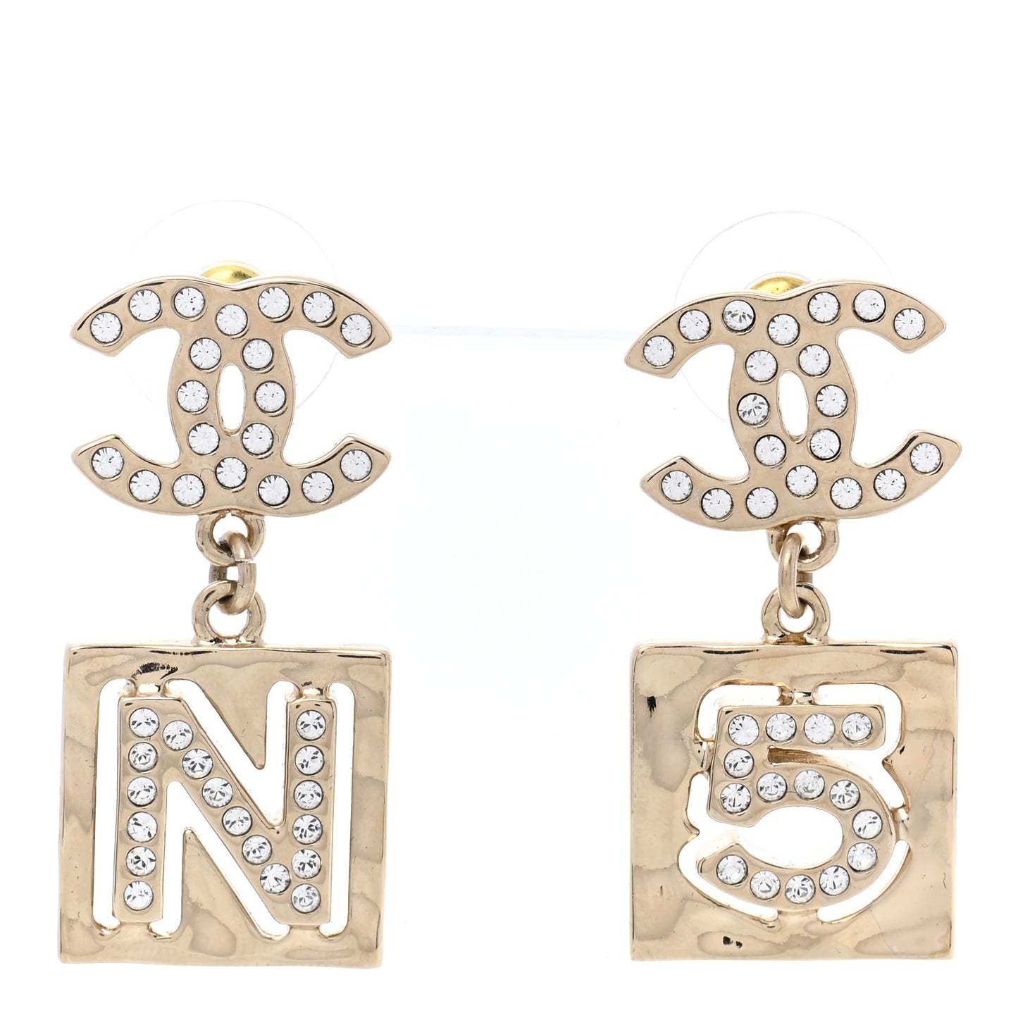 Crystal CC No 5 Drop Earrings Gold