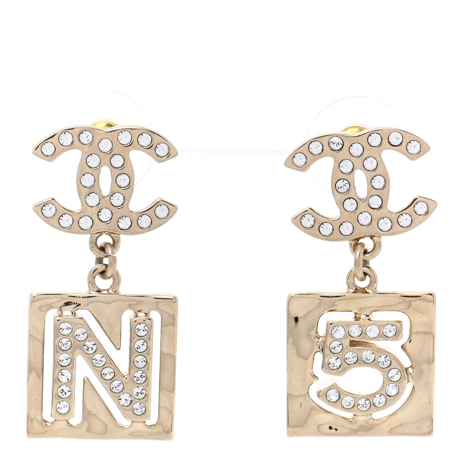 Chanel Crystal CC No 5 Drop Earrings Gold 1 of 5
