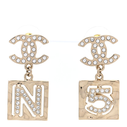 Chanel Crystal CC No 5 Drop Earrings Gold 1 of 5