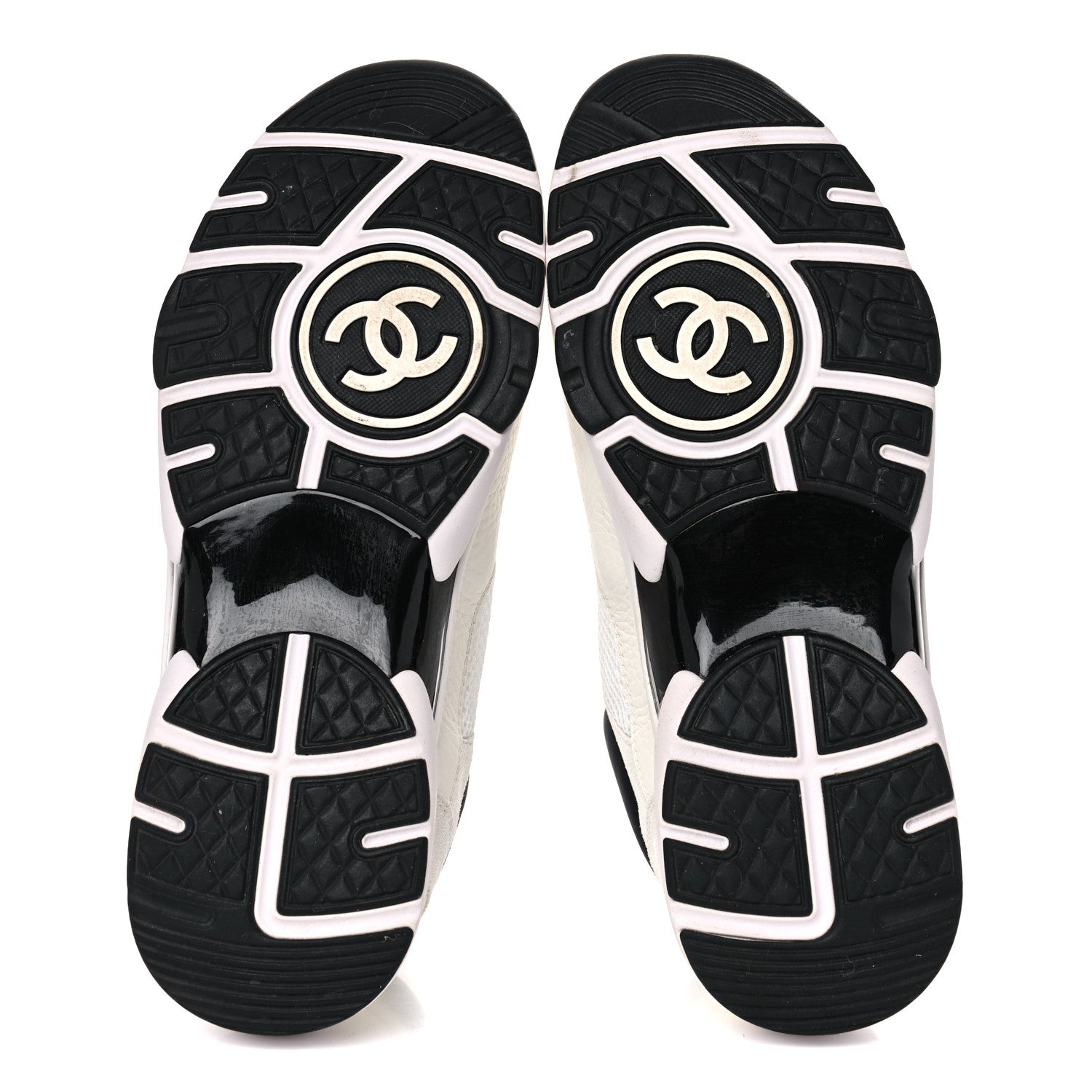Chanel Mesh Suede Calfskin Grained Calfskin Womens CC Sneakers 39.5 White Black 5 of 11