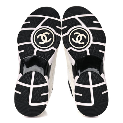 Chanel Mesh Suede Calfskin Grained Calfskin Womens CC Sneakers 39.5 White Black 5 of 11