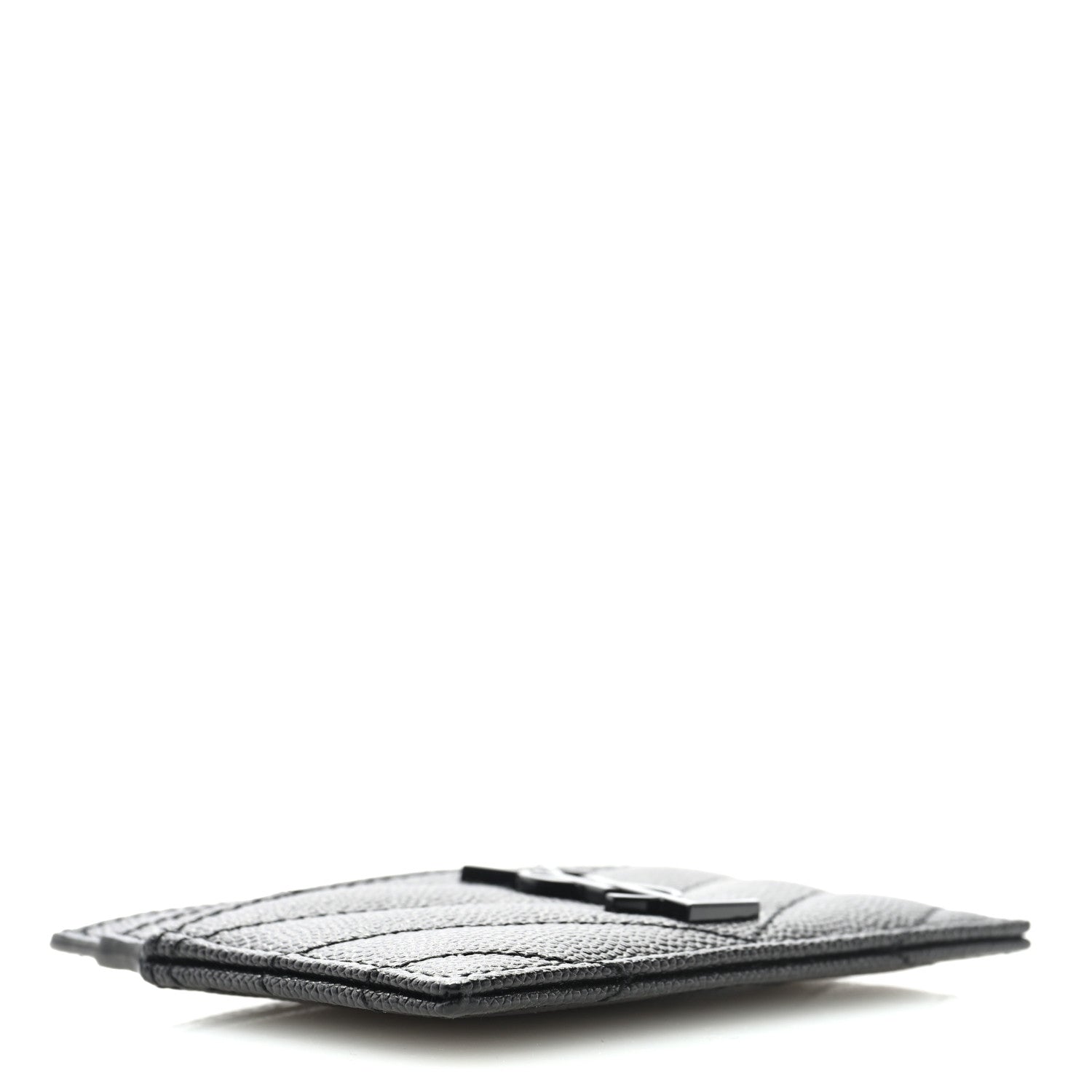 Saint Laurent Grain De Poudre Matelasse Chevron Monochrome Monogram Credit Card Case Black 4 of 6