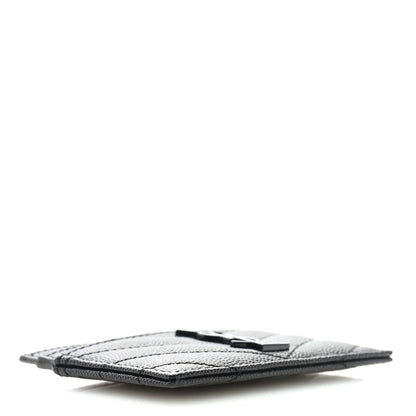 Saint Laurent Grain De Poudre Matelasse Chevron Monochrome Monogram Credit Card Case Black 4 of 6
