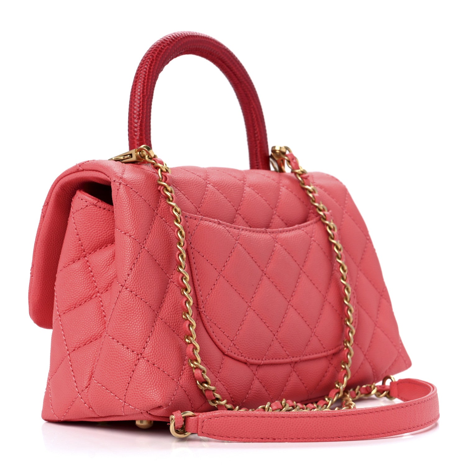 Chanel Caviar Lizard Embossed Quilted Mini Coco Handle Flap Pink 3 of 13