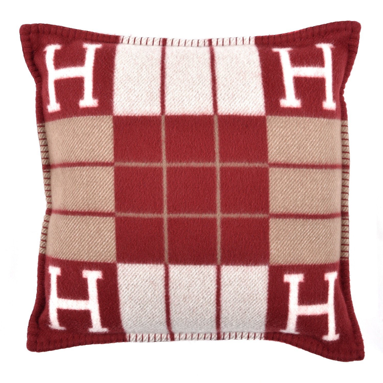 Hermes Wool Cashmere Avalon III Pillow PM Ecru Rouge 1 of 3