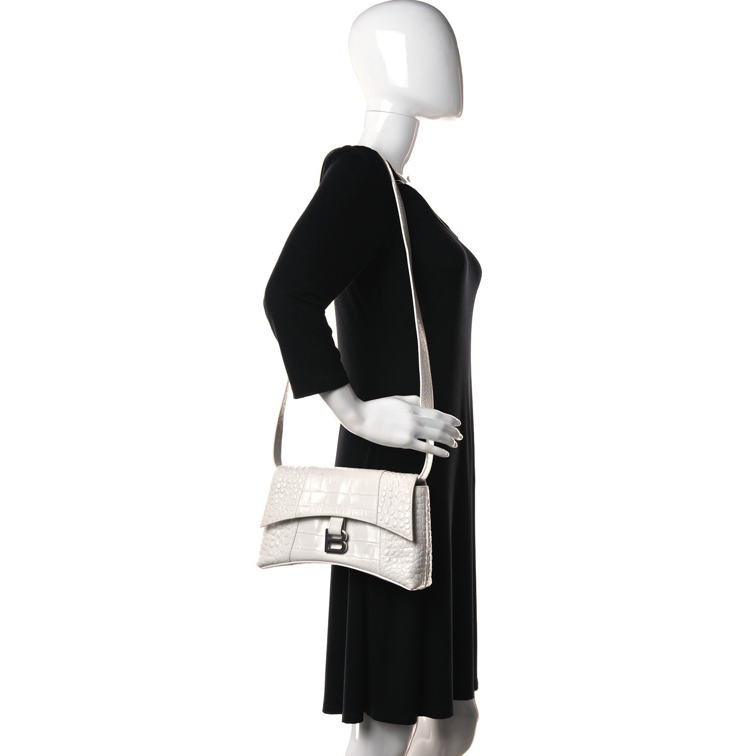 Balenciaga Extra Supple Calfskin Crocodile Embossed XS Downtown Shoulder Bag White 2 of 21