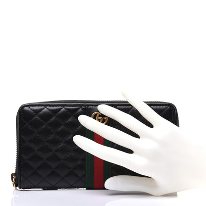 Gucci Calfskin Web Trapuntata GG Zip Around Wallet Black 2 of 14