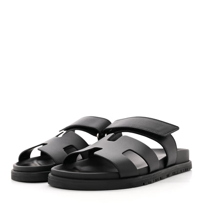 Hermes Calfskin Womens Chypre Sandals 36.5 Black 3 of 11