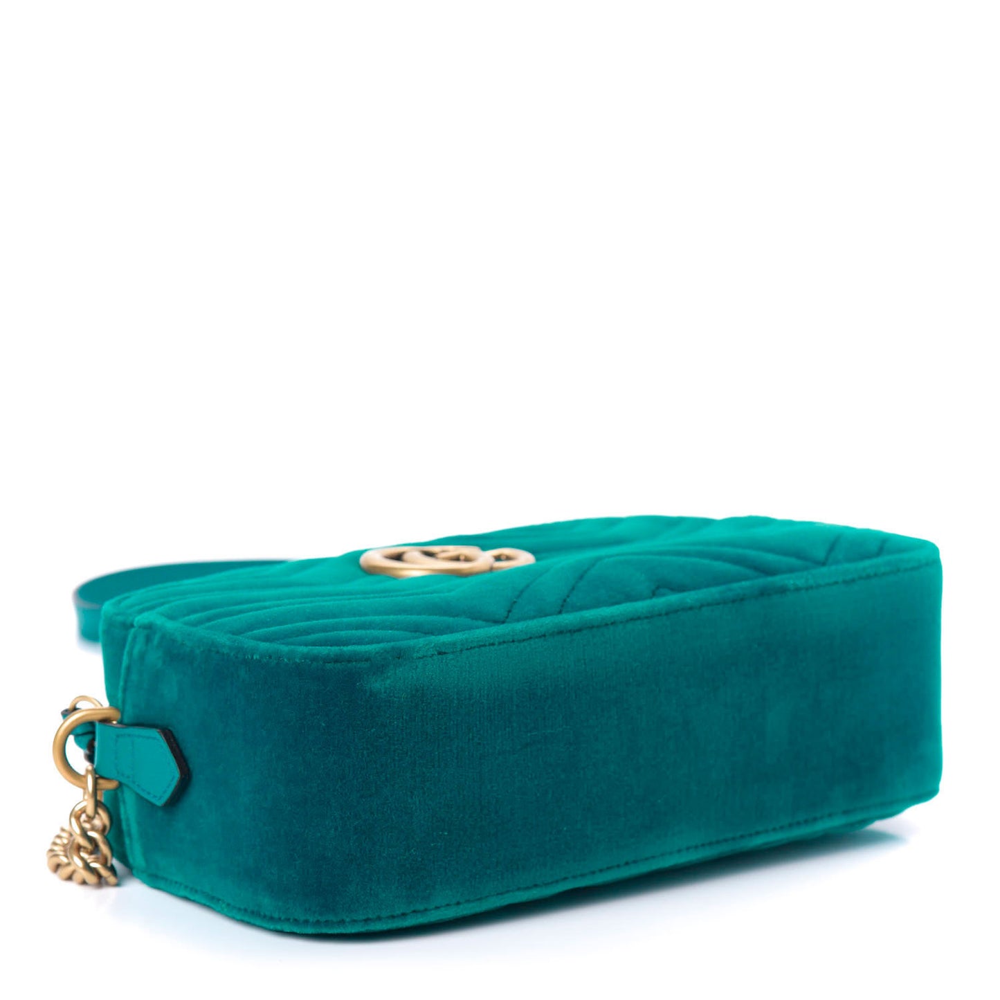 Velvet Matelasse Small GG Marmont Chain Shoulder Bag Pavone Cyan