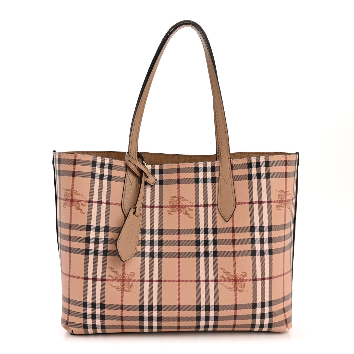 Grainy Calfskin Haymarket Check Medium Reversible Tote Camel