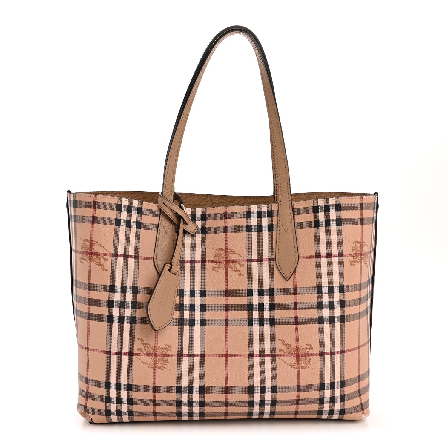 Burberry Grainy Calfskin Haymarket Check Medium Reversible Tote Camel 3 of 20