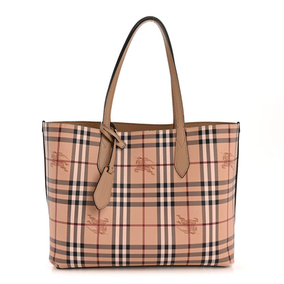 Burberry Grainy Calfskin Haymarket Check Medium Reversible Tote Camel 3 of 20