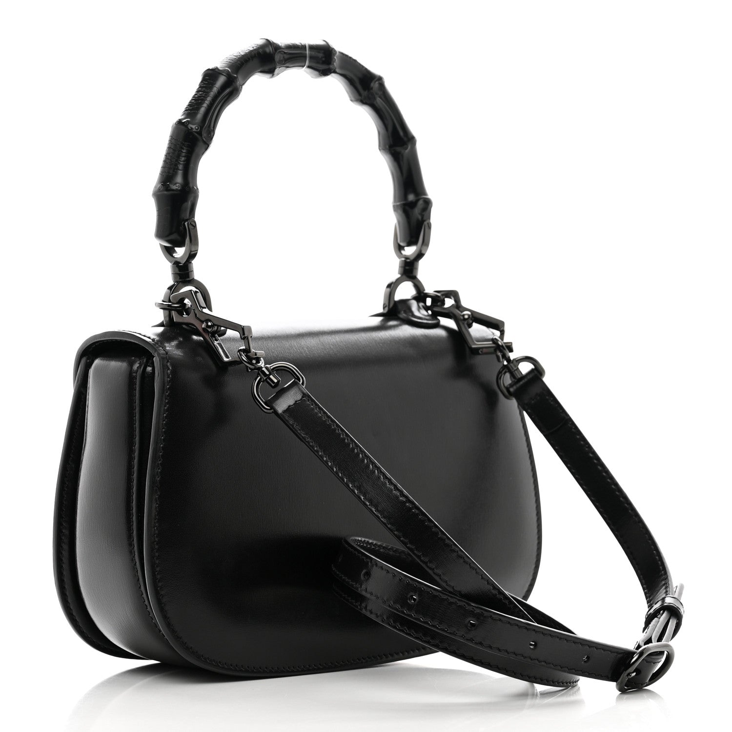 Gucci Boarded Dyana Lux Calfskin Web Monochrome Small Bamboo 1947 Top Handle Bag Black 3 of 9