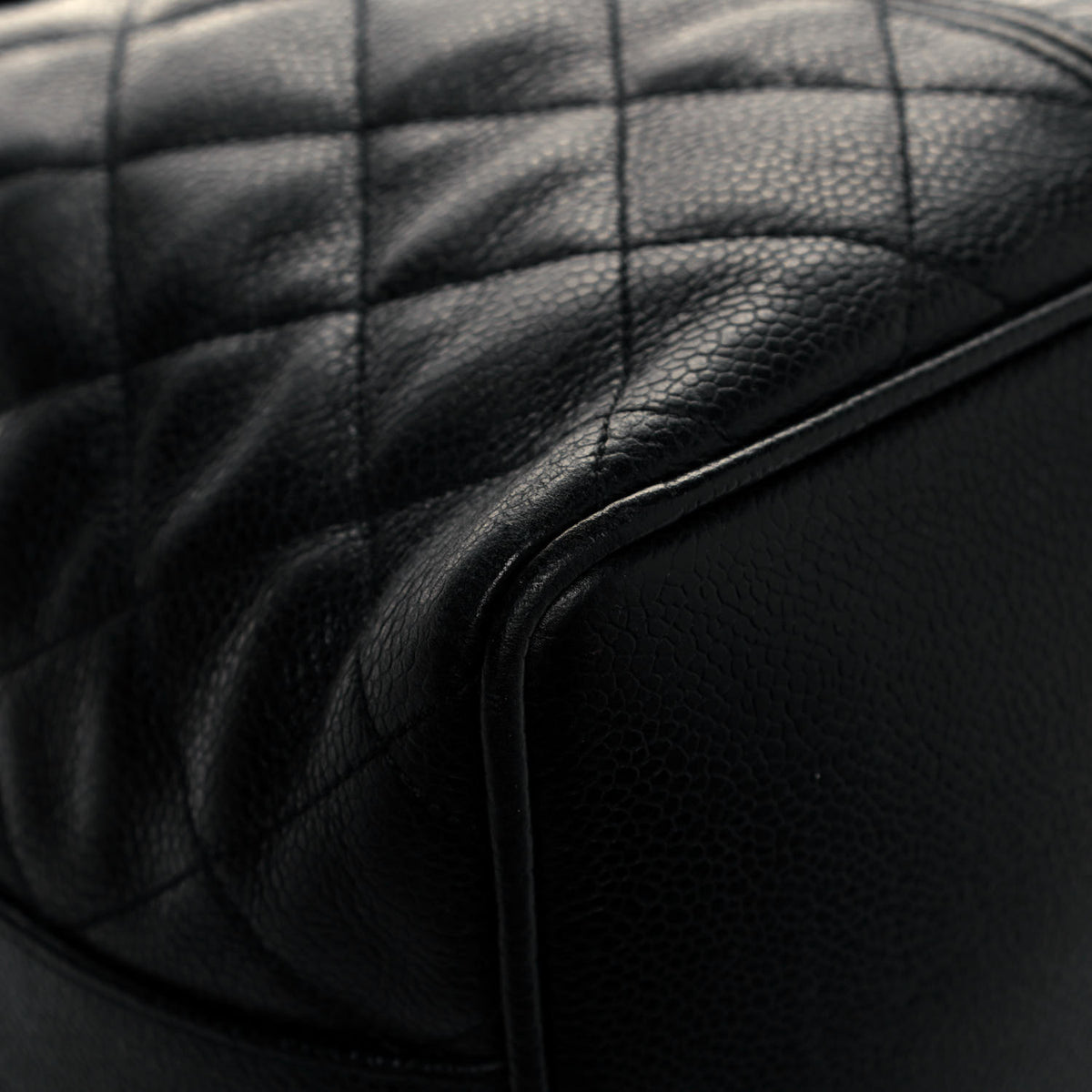 Caviar Quilted Drawstring Bucket Bag Black