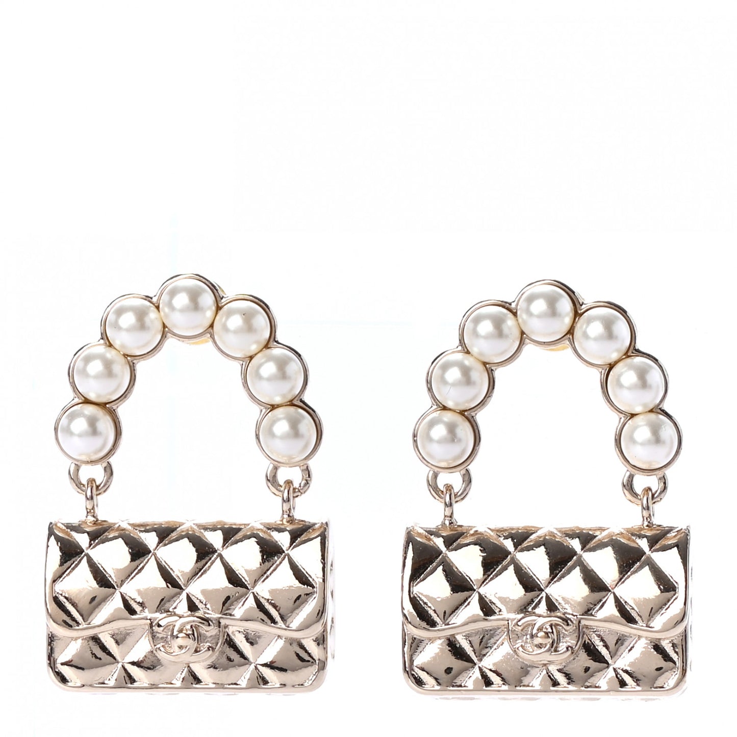 Pearl Quilted CC Flap Bag Earrings Gold