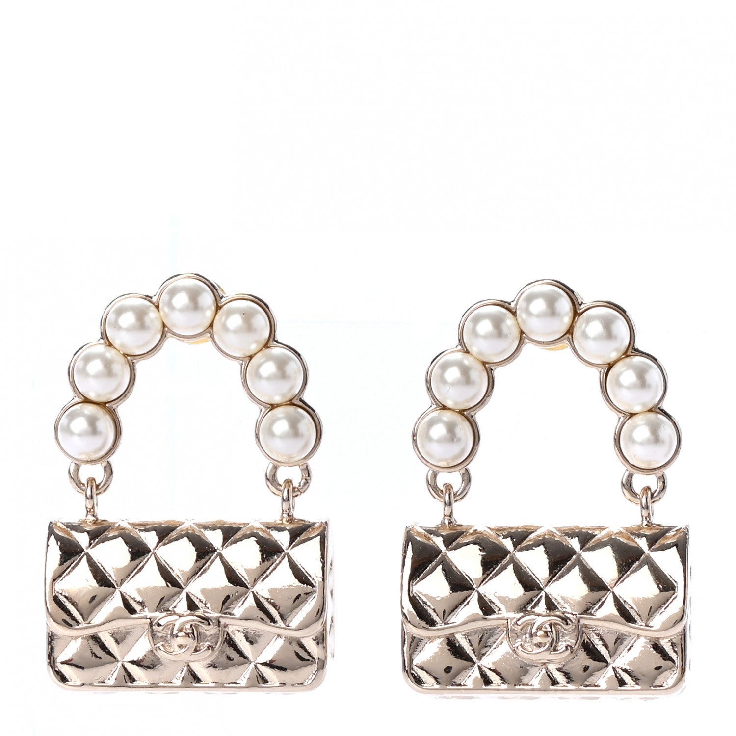 Chanel Pearl Quilted CC Flap Bag Earrings Gold 1 of 4
