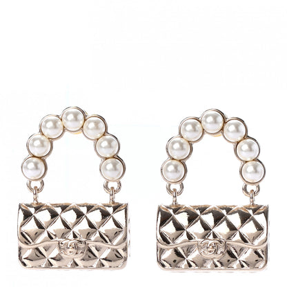 Chanel Pearl Quilted CC Flap Bag Earrings Gold 1 of 4