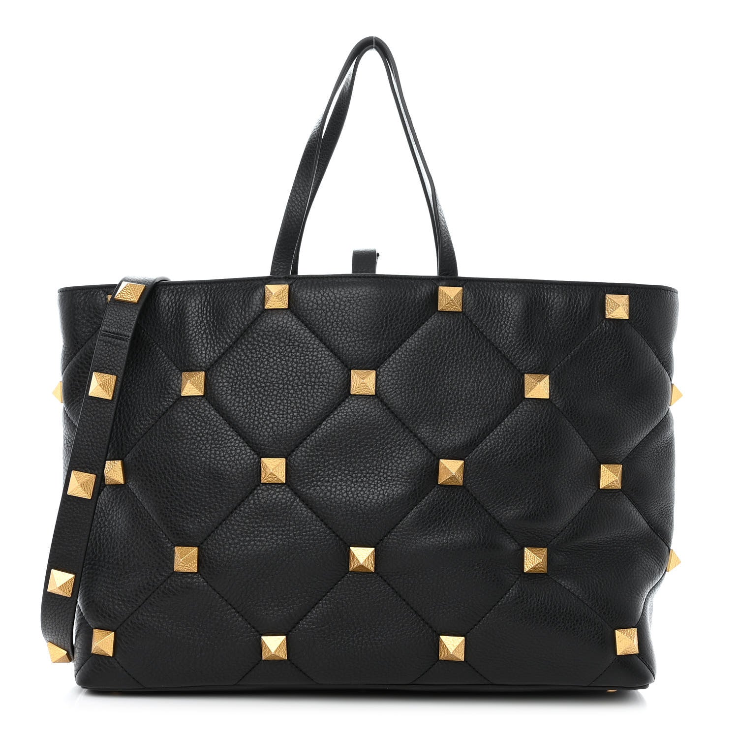 Valentino Garavani Grained Calfskin Quilted Large Roman Stud Tote Black 1 of 10