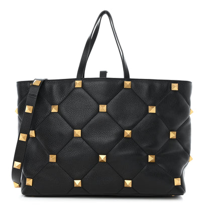 Valentino Garavani Grained Calfskin Quilted Large Roman Stud Tote Black 1 of 10