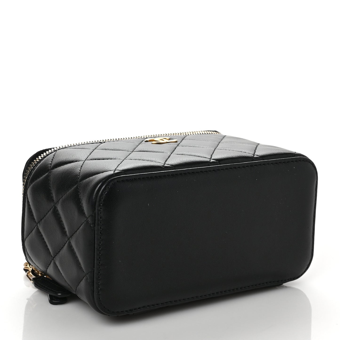 Lambskin Quilted Small Top Handle Vanity Case With Chain Black