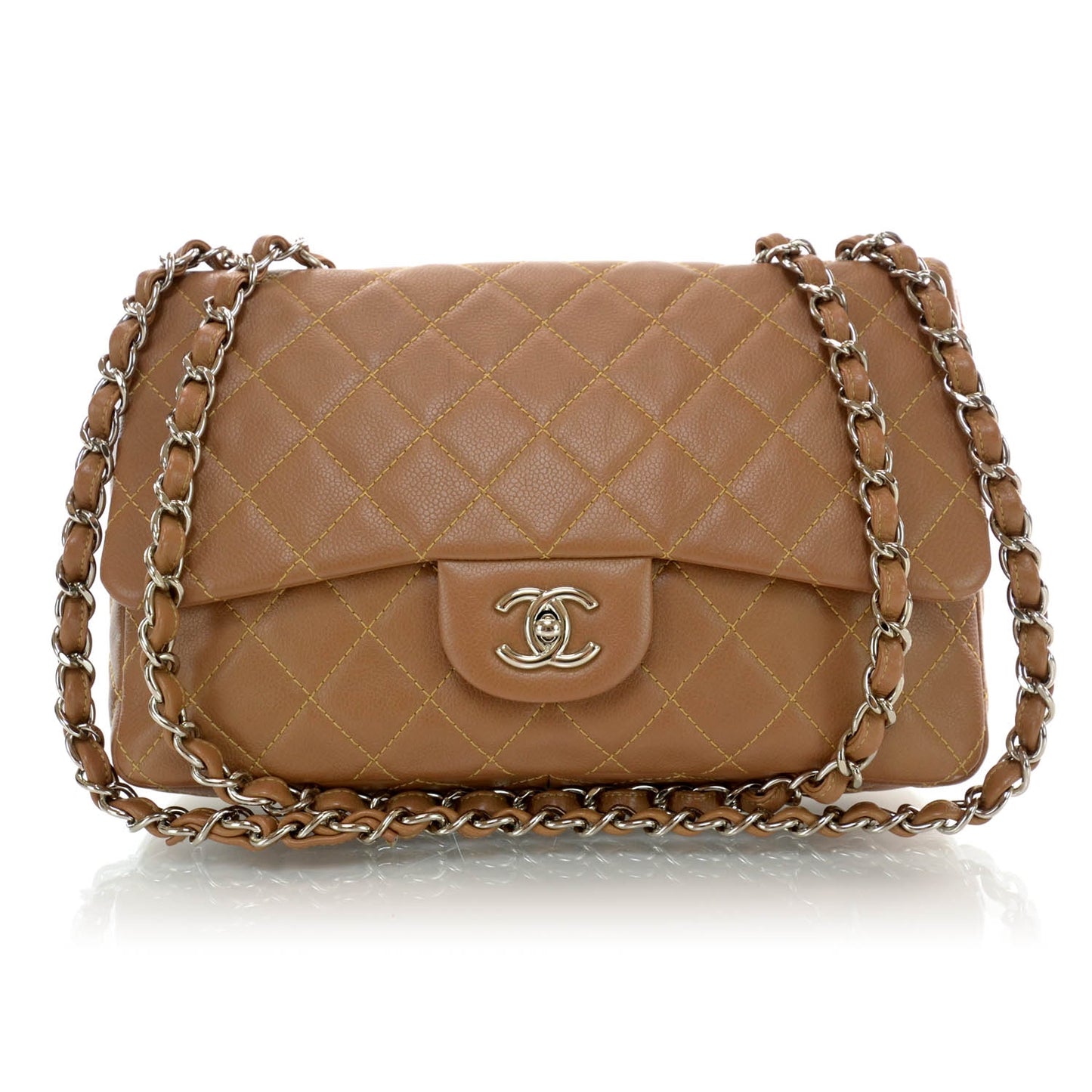 Washed Caviar Jumbo Single Flap Light Brown