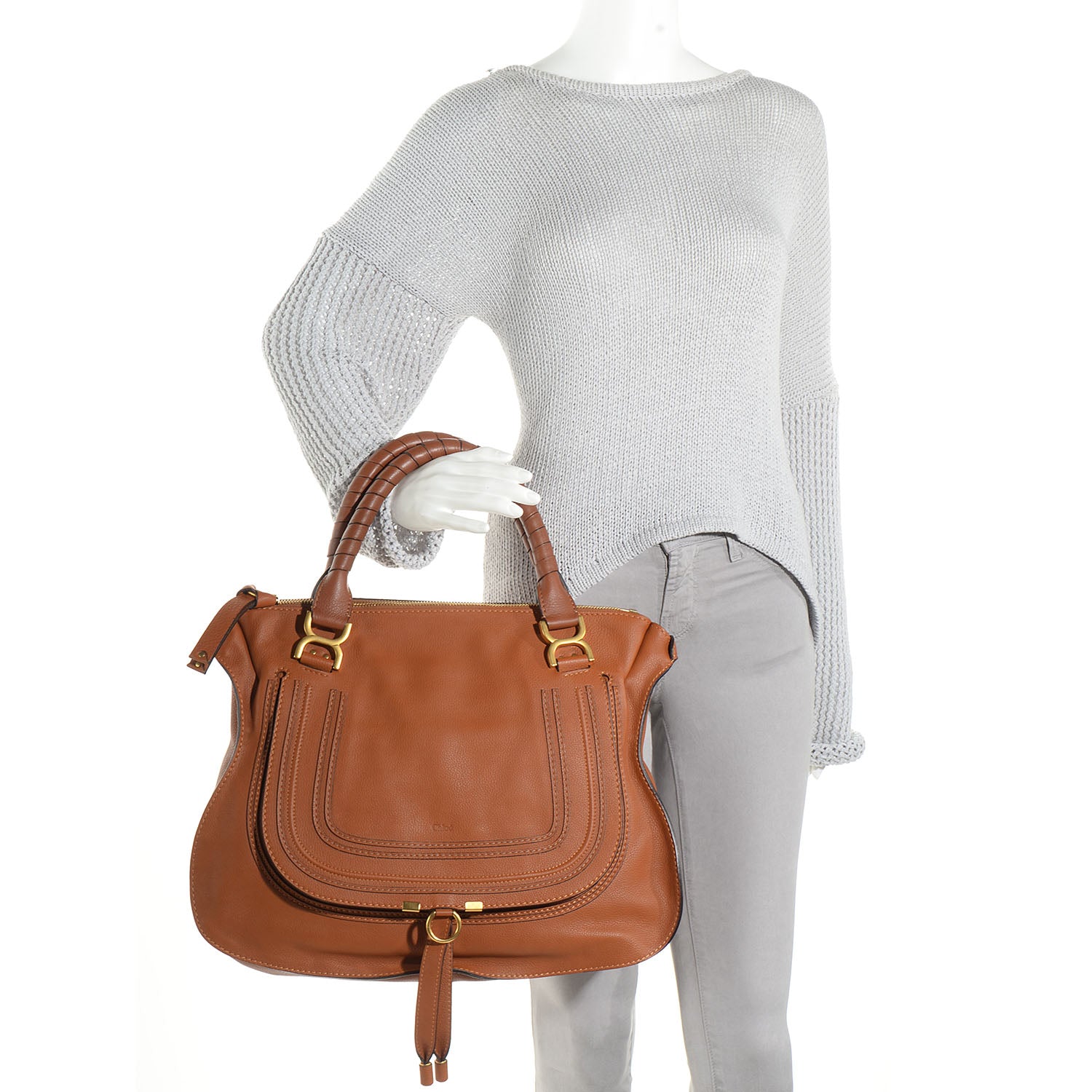 Chloe Calfskin Large Marcie Satchel Tan 2 of 10
