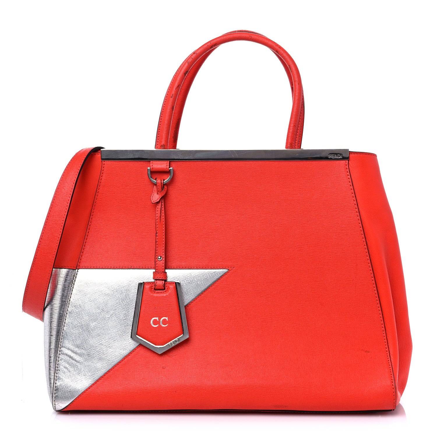 Fendi Vitello Elite Regular 2Jours Tote Papavero Silver 1 of 10