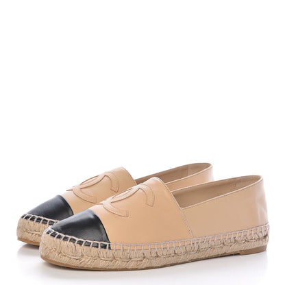 Chanel Lambskin CC Espadrilles 39 Beige Black 3 of 11