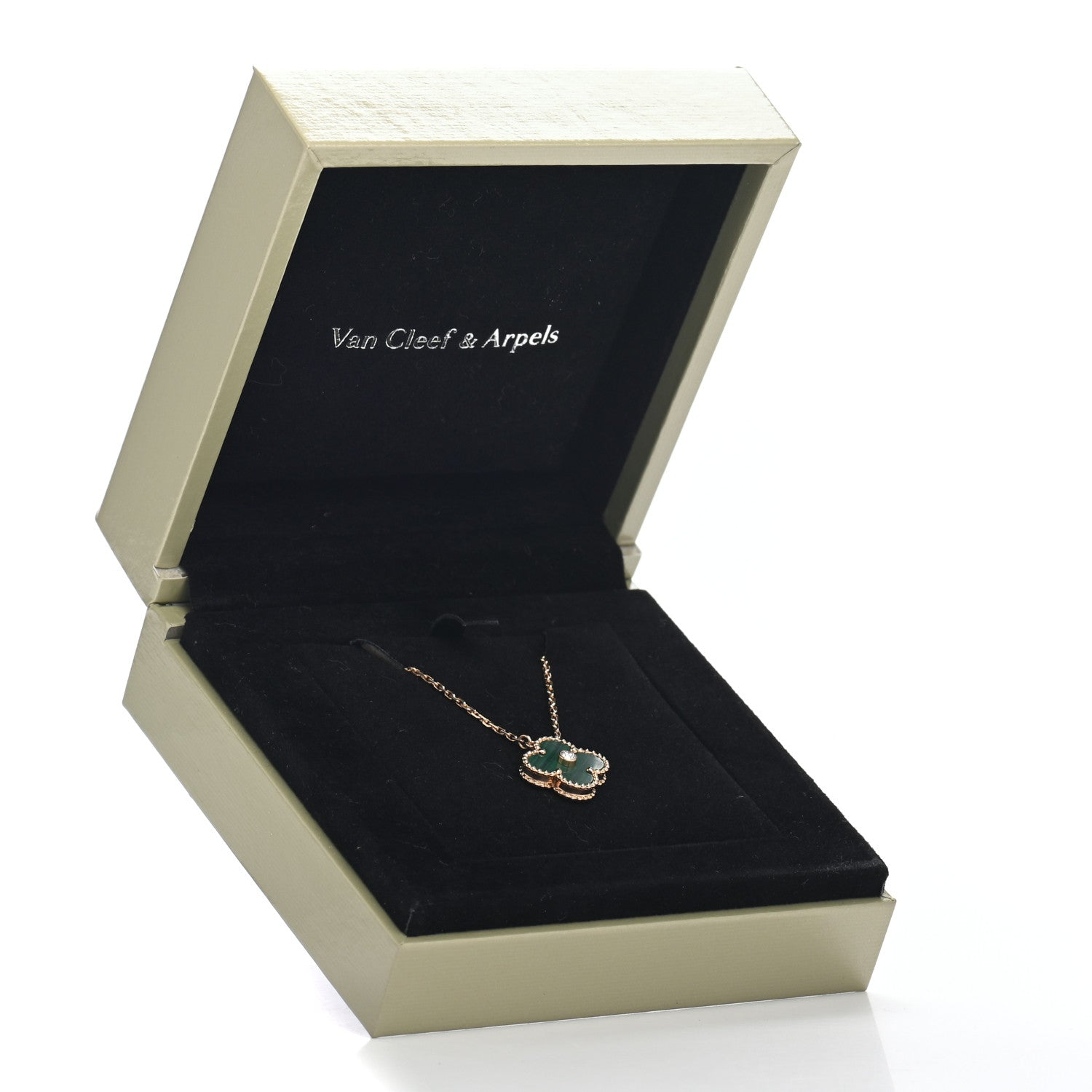 Van Cleef & Arpels 18K Yellow Gold Diamond Malachite Vintage Alhambra Pendant Necklace 7 of 7