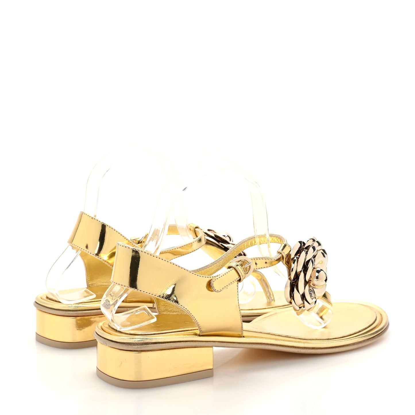 Metallic Patent Calfskin Camellia Thong Sandals 40 Gold