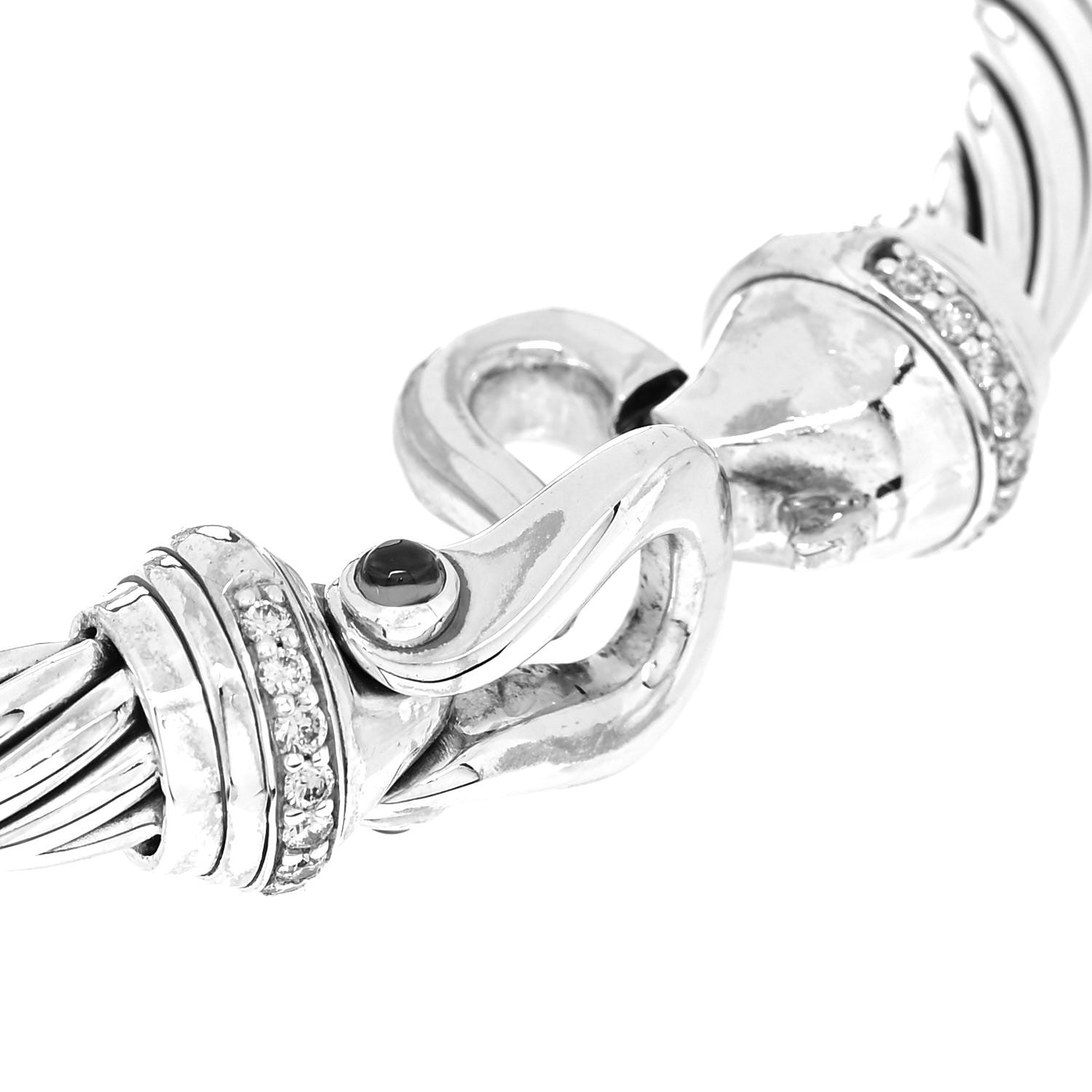 David Yurman Sterling Silver Diamond Hampton Blue Topaz 7mm Cable Buckle Bracelet 3 of 5