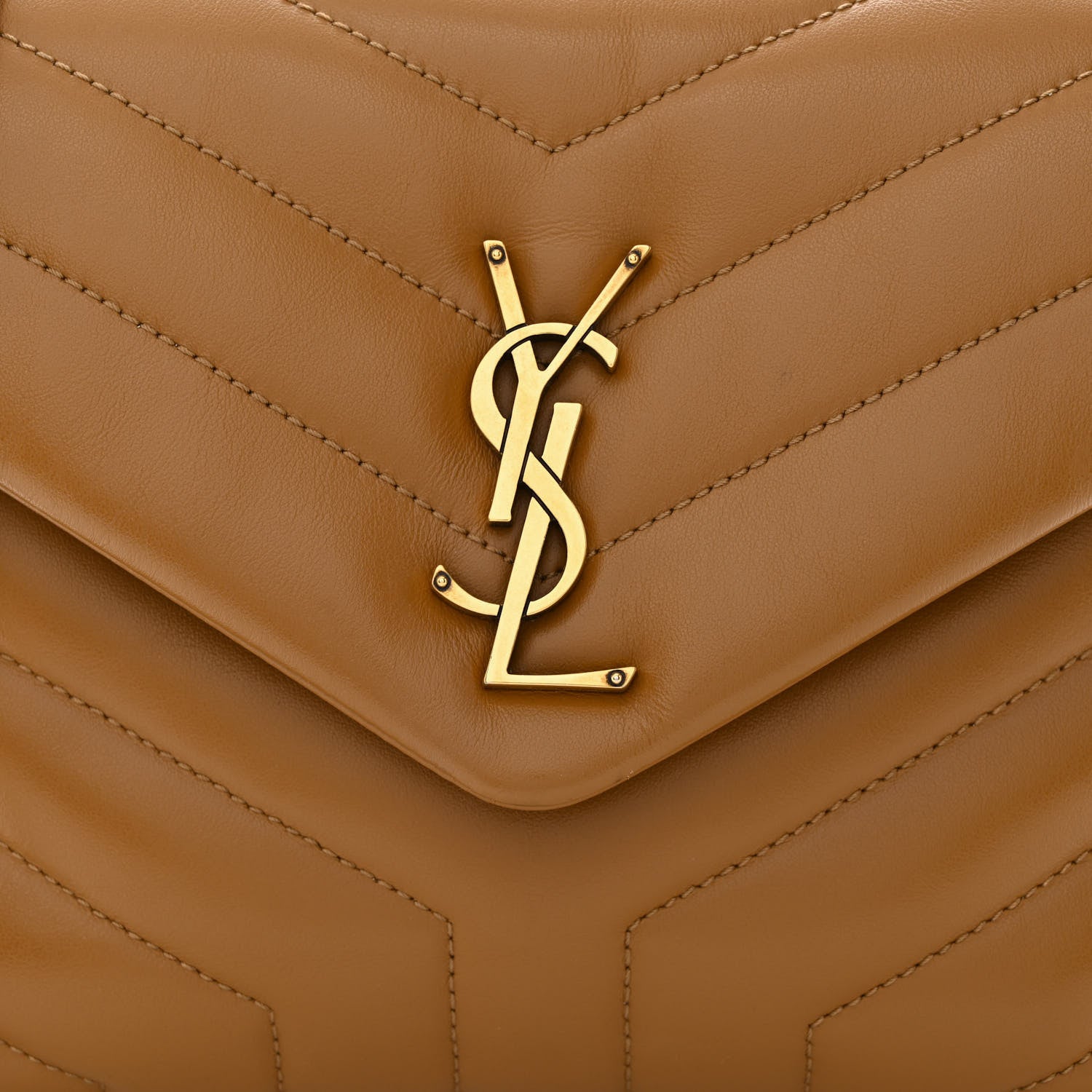 Saint Laurent Calfskin Y Quilted Monogram Small Loulou Chain Satchel Dark Natural 8 of 10