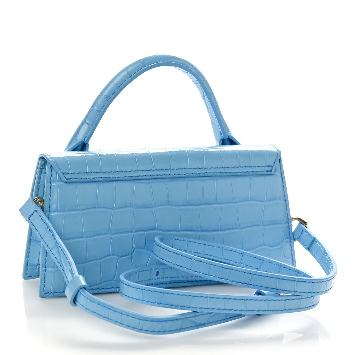 Jacquemus Calfskin Crocodile Embossed Le Chiquito Long Pale Blue 3 of 8