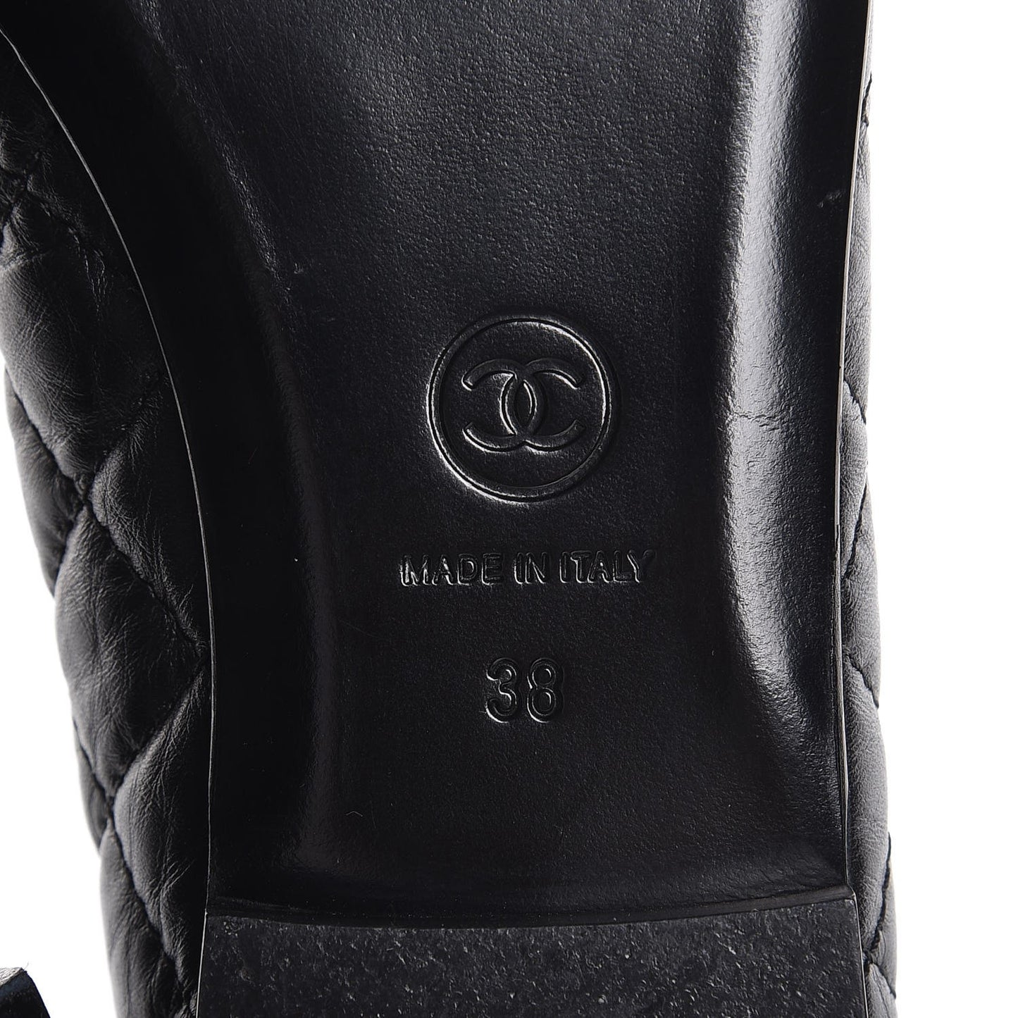 Aged Calfskin Quilted CC Cap Toe Ballerina Flats 38 Black