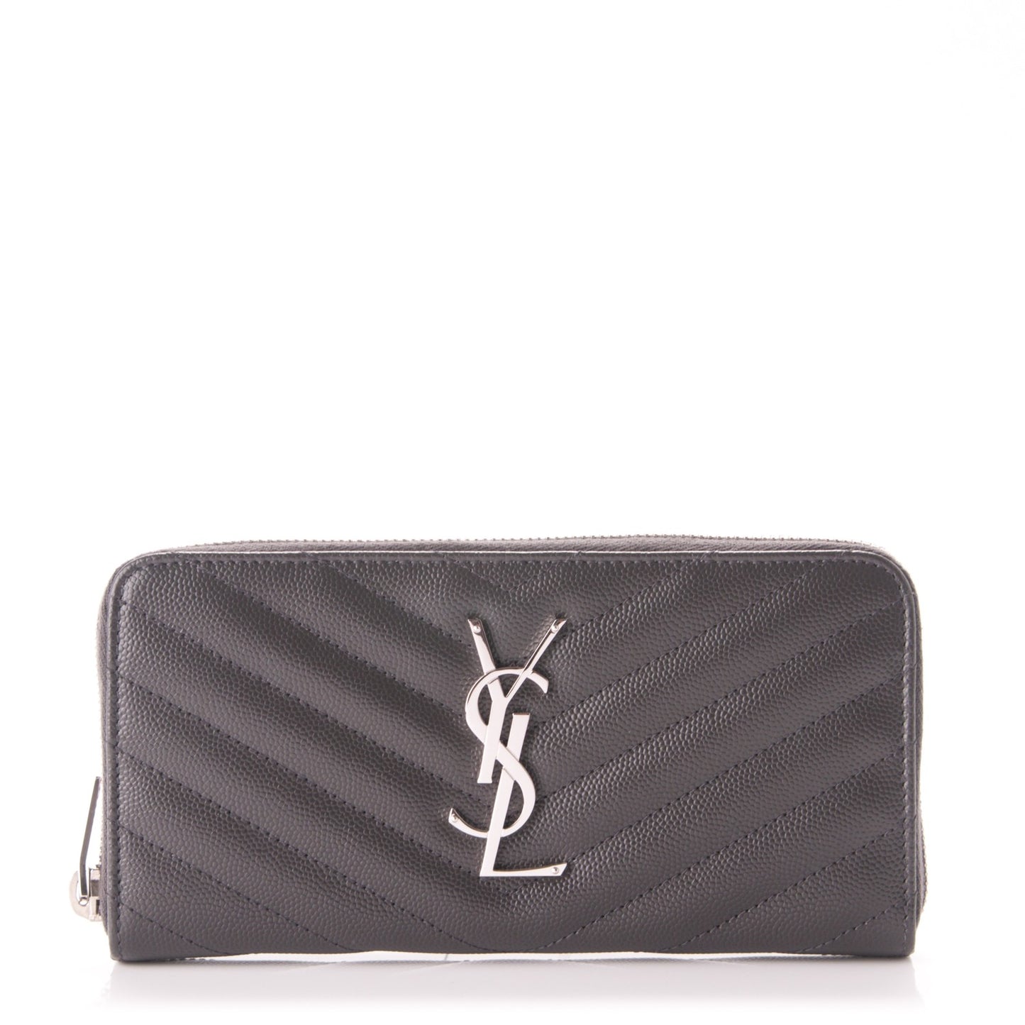 Grain De Poudre Matelasse Chevron Monogram Zip Around Wallet Dark Anthracite