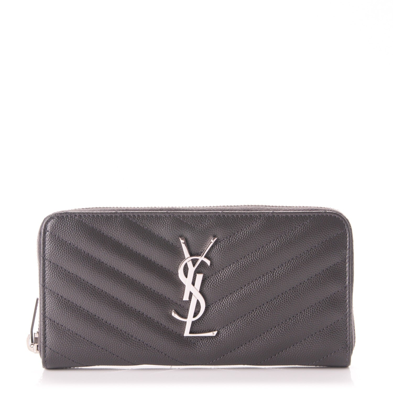 Saint Laurent Grain De Poudre Matelasse Chevron Monogram Zip Around Wallet Dark Anthracite 1 of 6