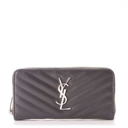 Saint Laurent Grain De Poudre Matelasse Chevron Monogram Zip Around Wallet Dark Anthracite 1 of 6