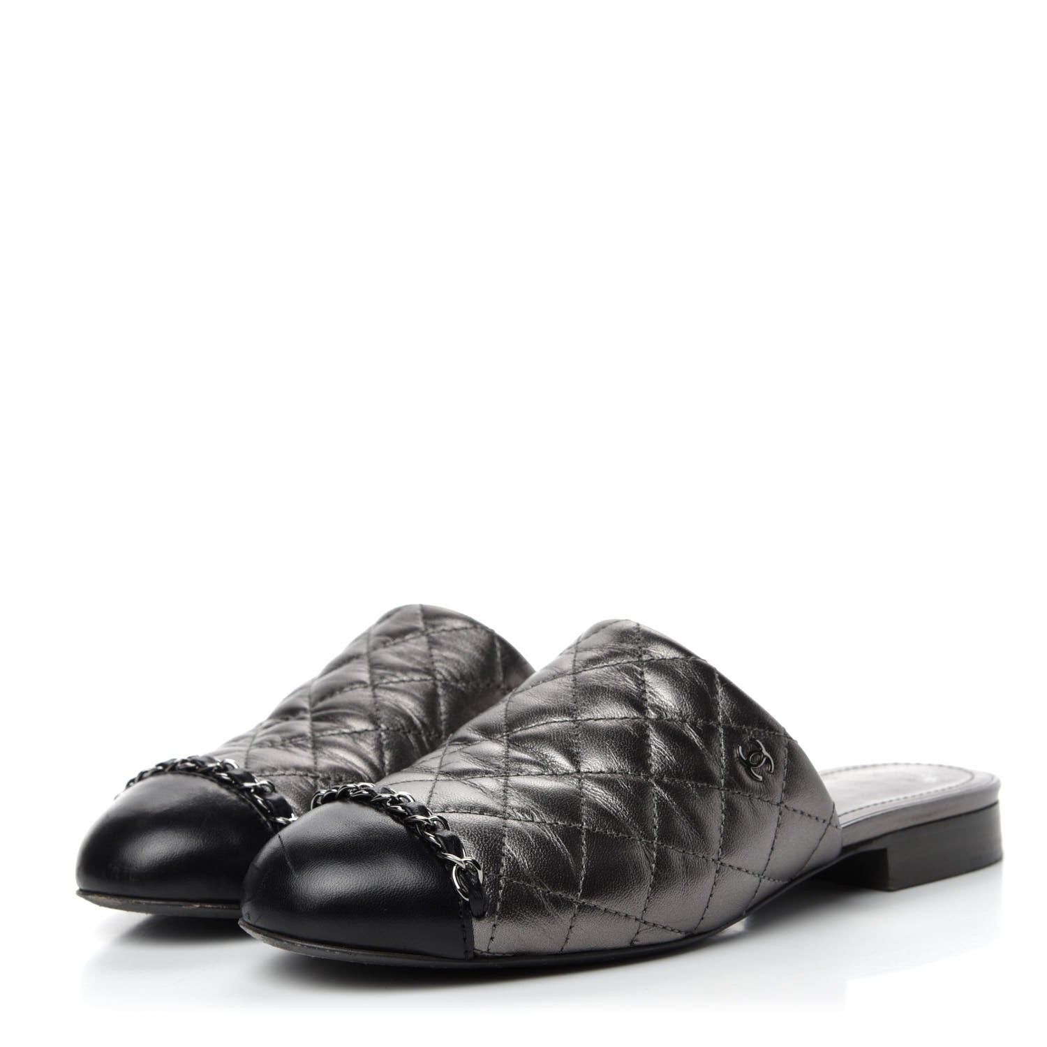 Chanel Calfskin Quilted CC Chain Mules 35 Silver 3 of 11